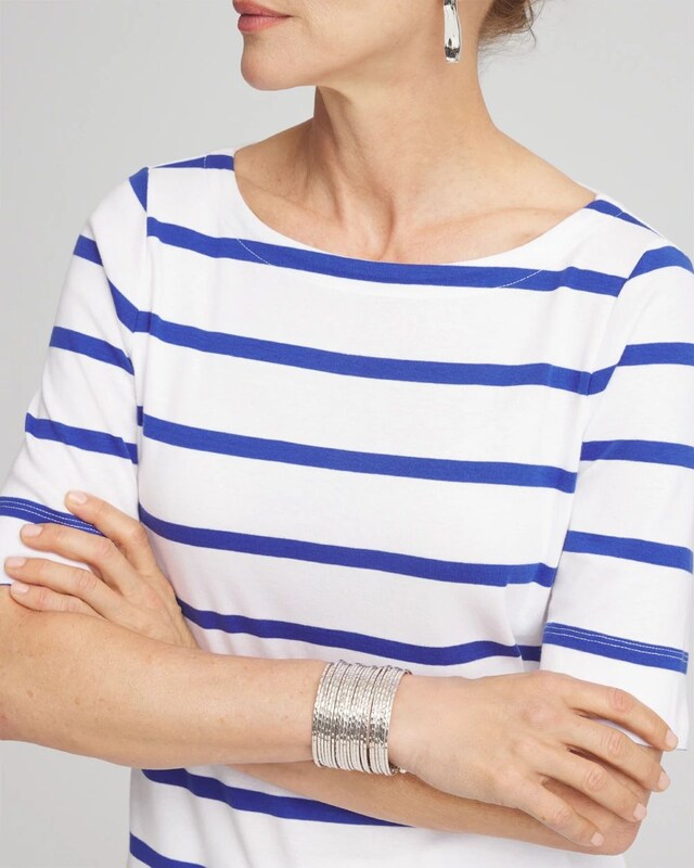 Striped Pima Cotton Bateau-Neck Tee - image 4